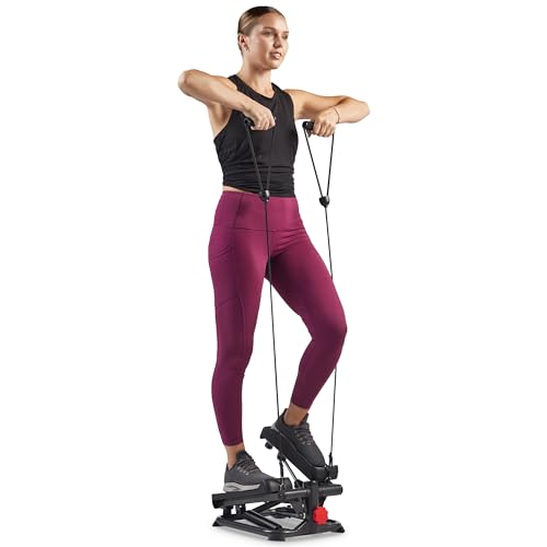 Sunny Health & Fitness Mini Stepper w/LCD Monitor & Adjustable Step Height | Fully Assembled, Stable Frame Design, Home Cardio Training, Hydraulic Stepper, Fits Everywhere, Resistance Bands Option - color: Black