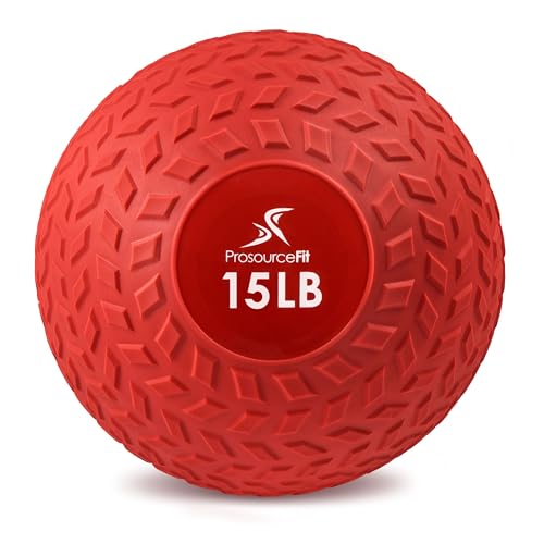 ProsourceFit Slam Medicine Balls 5, 10, 15, 20, 25, 30, 50lbs Smooth and Tread Textured Grip Dead Weight Balls for Strength and Conditioning Exercises, Cardio and Core Workouts - color: Red, size: 15 lb