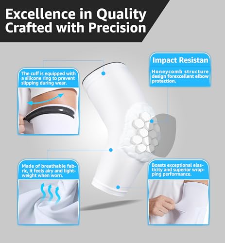 HiRui Elbow Pads for Teenagers Men and Women - Basketball Baseball Elbow Brace for Collision Avoidance and Support - color: White, size: XX-Large