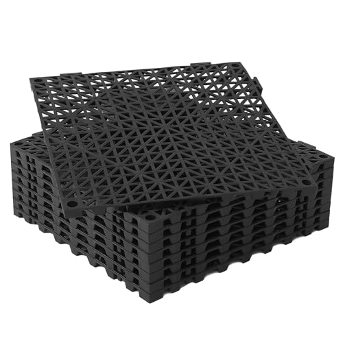 RITOLLO Modular Interlocking Cushion Drainage Floor Tiles, 9-Pack 11.8"x11.8" PVC Raised Non-Slip Interlocking Mats with Drain Holes for Deck, Pool, Garage, Shower, Patio, Bathroom, Sauna, Yard - color: Black, size: 9-Pack