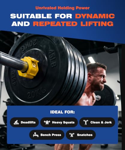Lock-Jaw Barbell Collars Sport Olympic Barbell Clamps 2 Pcs – Heavy Duty Bar Clamps for 2” & 50mm Olympic Bars – Secure Weight Bar Clamps for Strength Training & Home Gym Accessories – Yellow - color: Yellow
