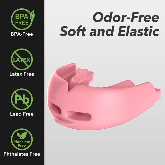 2Pcs Sport Mouth Guard Youth Adult, Mouthguard for Braces, Wrestling Mouthguards for Braces, No Boil Mouth Guard, Helmet Strap, Soft, Football Hockey Boxing,Taekwondo, Jujitsu Rugby - color: Pink