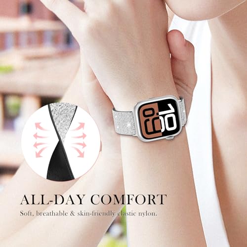 LETOID Stretchy Bands for Apple Watch Band Women Men Adjustable Solo Loop | Skin-Friendly Elastic Nylon Replacement Strap, iWatch Series 11 10 9 8 7 6 5 4 3 2 1 SE Ultra 49 46 45 44 42 41 40 38mm - color: 3-Pack: Black / Silver-Black / Gold-White, size: 3
