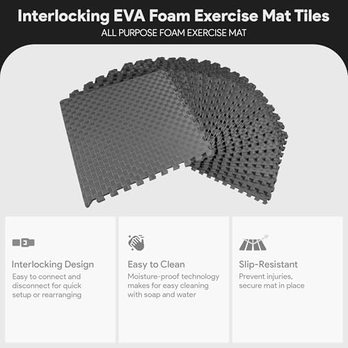 BalanceFrom 1" Extra Thick Puzzle Exercise Mat with EVA Foam Interlocking Tiles for MMA, Exercise, Gymnastics and Home Gym Protective Flooring, 72 Square Feet (Gray) | Tiles for Home Gym, Mat for Home Workout Equipment, Floor Padding for Kids, Gray, 24 in