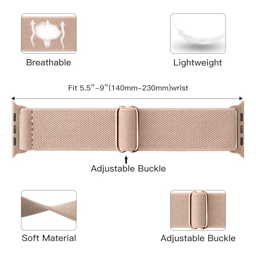 Stretchy Nylon Loop Bands Compatible with Apple Watch 38mm 40mm 41mm 42mm 44mm 45mm 49mm Adjustable Soft Elastics Strap Compatible with Apple Watch SE Ultra iWatch Series 8/7/6/5/4/3/2/1 (Rose - color: 1-Rose powder, size: 38mm/40mm/41mm/42mm(Series 10)