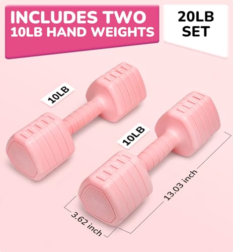 Adjustable Dumbbell Set of 2, 10LB 20LB 30LB Weight Set | Hand Weights for Women Men, Dumbbells for Home Gym Outdoor Exercise & Muscle Toning Weight Loss Rehab Strength Training - color: Pink, style: 20 lb, Pair-Rubber Handle