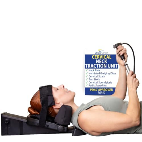 Brace Direct Cervical Traction Device - Spinal Decompression & Neck Pain Relief, Herniated Disc & Spondylosis Support with Hot Cold Therapy - E0849 (Portable - Adjustable Traction up to 40 lbs) | At-home neck traction that eases herniated disc, tech neck,