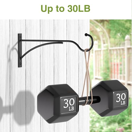 11 Inch 2 Pack Heavy Duty Plant Hangers Outdoor, Metal Plant Brackets for Hanging Baskets, Plant Wall Hooks for Bird Feeders, Wind Chimes & Lanterns, Premium Metal Hooks Matte Black, 30lbs Capacity - size: 11 in, 2 pk