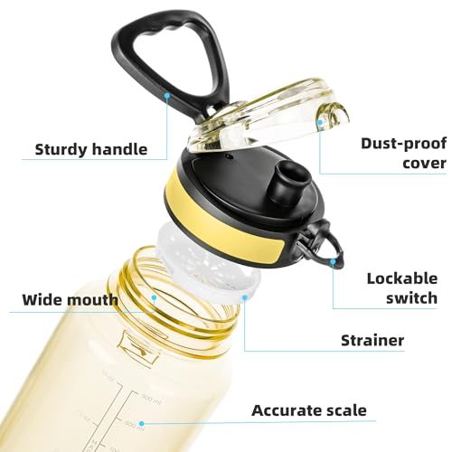 Fanhaw 32 Oz Clear Tritan Water Bottle, BPA-Free & Leak-Proof, Wide Mouth with Anti-dust Chug Lid, Reusable Plastic Bottle for Gym, Travel, School & Office, Back to School Essentials (Imperial Yellow) - color: Imperial Yellow, size: 32 Ounces