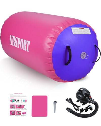 Air Barrel - Air Roller Gymnastics Barrel for Back Handspring Trainer, Air Tumble Mat with Pump for Gym Training/Yoga Balance Exercise/Cheerleading/Home and Outdoor Use - color: Pink+Purple, size: 39.4x23.6inch
