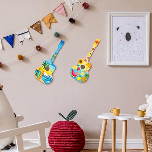 12 Pack 12 Inch Wooden Unfinished Guitar for Crafts Blank Wood Unfinished Guitar Cutouts Unpainted Wood Crafts to Paint Door Hanger Decor for Home Farmhouse Decor - color: Guitar