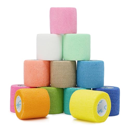 OK TAPE 12 Rolls Self Adhesive Bandage Wrap, Elastic Athletic Tape, Self Stick Bandage Tape, Vet Wrap, Medical Wrap for Wrist, Feet, 2" x 5 Yards - color: Spring, size: 2 Inch