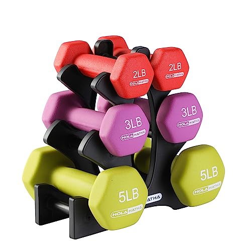 HolaHatha 1, 2 and 3 lb Neoprene Dumbbell Strength Training Weight Set with Rack - color: Multicolor, size: 20 LB