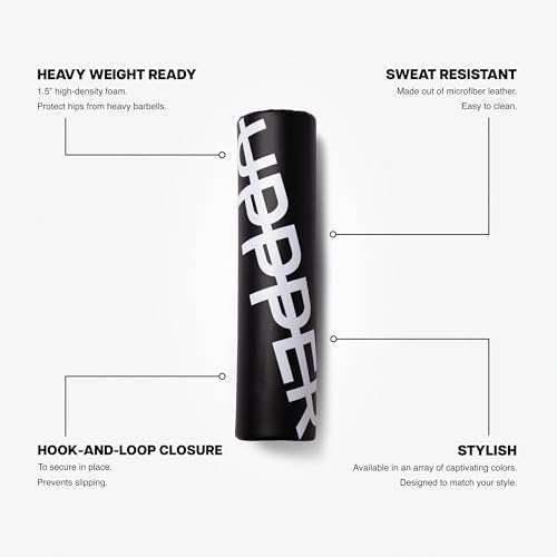 UPPPER Barbell Pad for Hip Thrusts, Glute Bridges, Neck Protection - 1.5” Thick Foam for Comfort and Support, Secure Hook-and-Loop Closure, Premium Materials - Fits Olympic & Standard Bars - color: Black 2.0