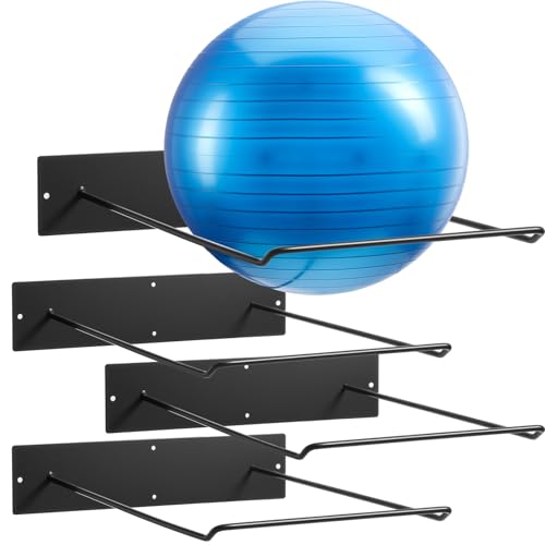 Threan Wall Mounted Yoga Ball Holder, Metal Medicine Ball Rack 16.6'' Thickened Steel Exercise Storage for Home Gym Studio, Black Sport Equipment Wall Mount Organizer