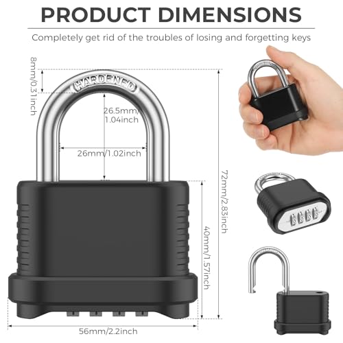 6 Pack Heavy Duty Combination Lock Weatherproof, 4 Digit Combination Padlock Outdoor, Resettable Brass Combination Locks for Gate Locker Shed Garage Fence Gym Storage Unit(Black) - color: Black