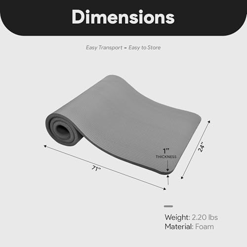 BalanceFrom Yoga Mat, 1-Inch Extra Thick High Density Exercise Mat, Anti-Tear Exercise Yoga Mat with Carrying Strap, Suitable for Various Yoga Exercises, Multiple Colors - color: Gray