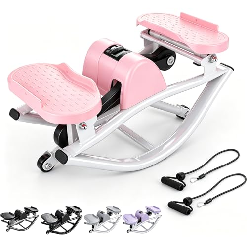 Rock Stepper with Resistance Bands - Ultra-Quiet Hydraulic Lateral Stepper, Fully Assembled Side to Side Step Rocker for Home Office, 250LBS Capacity - color: Pink
