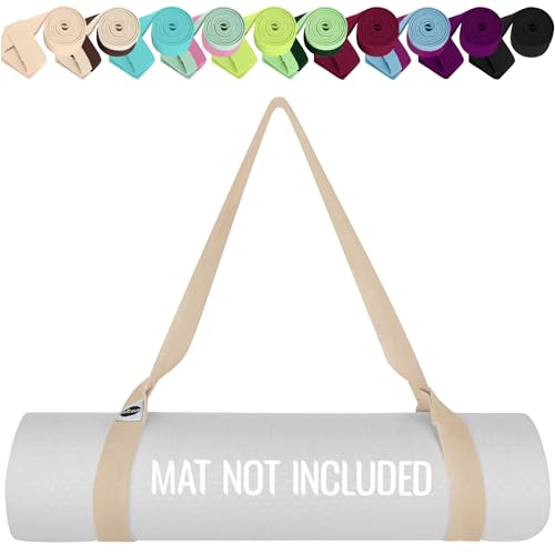 TECEUM Yoga Mat Strap – Extra Soft & Thick Cotton Carrier for All Mats | Adjustable Skin-friendly & Non-Slip Mat Holder Sling in 30+ Colors [Mat Not Included] - color: Beige, size: 85 IN