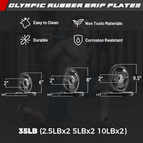 RitFit Barbell Weight Set - 4/6FT Olympic Barbell with Weight Plates (55-115LB Total) - Weightlifting Equipment for Squats, Curls, Deadlifts, Presses, Hip Thrusts - color: Black/Blue, size: 6FT With 35LB Plates