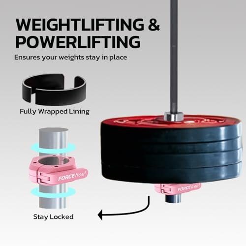 Forcefree+ Barbell Clips (Pair), Barbell Clamps, Quick Release Olympic Barbell Clamps with Anti Slip TPR Grip, Barbell Collars for Secure Weightlifting & Powerlifting - color: Pink
