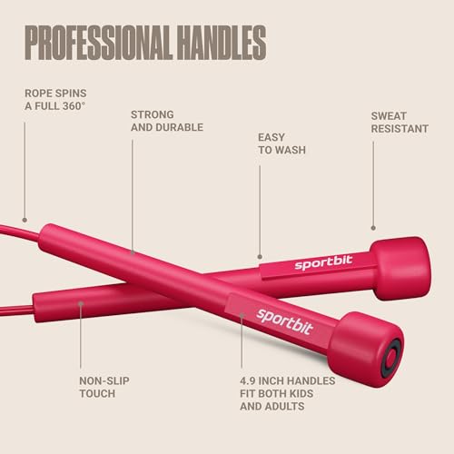 SPORTBIT Adjustable Jump Rope for Fitness and Exercise | Fitness and Exercise, Cardio, Boxing, and Weight Loss, Speed Rope, Men & Women - color: Magenta