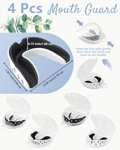 Piemow 4 Pcs Mouth Guard, Religious Faith Cross Sports Mouthguard with Case | Mouth Guards Braces for Football Boxing Basketball Lacrosse Hockey and All Contact Sports - color: Black/White