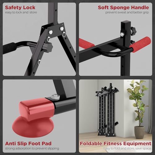 Tappio Folding Power Tower Dip Station Pull Up Bar, Multifunctional Pull Up Tower Adjustable Height, Triangular Structure Strength Training Workout Equipment for Home Gym Fitness