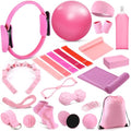 Halloscume 24 Pcs Pilates Kit, Home Pilate Equipment for Women, Pilates Ring and Ball Set with Stretching Strap, Water Bottle, Magic Circle, Yoga Ring, Gym Bag, Resistance Band, Anti Slip Sock - color: Pink
