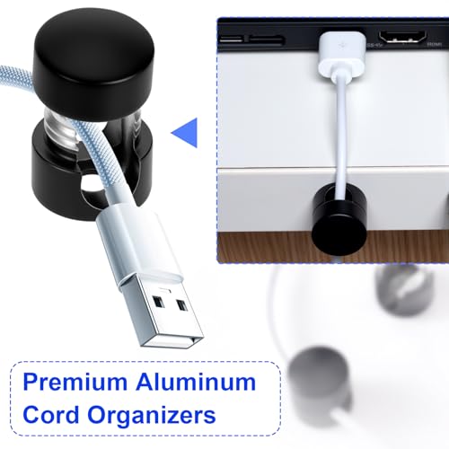 SmallCat 5 Sets Charger Holders for Cords, Matte Black Color Adjustable Cable Anchor Holders, Adhesive Metal Cord Clips, Cable Management Wire Organizers for Desk, Office, Nightstand - color: Matte Black, size: 5 Sets