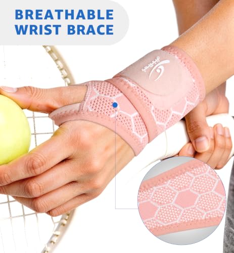 HiRui Upgraded 3D Knit Breathable Wrist Brace Wrist Wrap, Extended Length Adjustable Compression Strap, Elastic Support for Wrist Pain Relief, Carpal Tunnel, Sports, Gym & Daily Use (2, Pink) - color: Pink