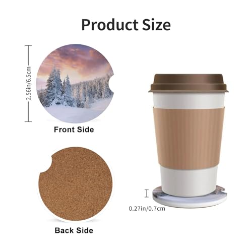 Winter Landscape Snow Car Coasters for Cup Holders, 2 Pack Absorbent Ceramic Drink Cup Coaster for Women Men, Auto Interior Accessories - color: T14