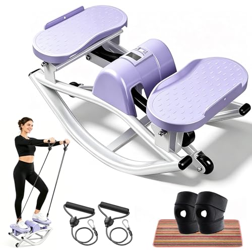 Rock Fitness Stepper, Portable Rock Stepper Side to Side with Digital Display & Resistance Bands, Low Impact Stair Stepper for Exercise at Home,Aerobic Workout Machine,330LBS Loading Capacity - color: Purple