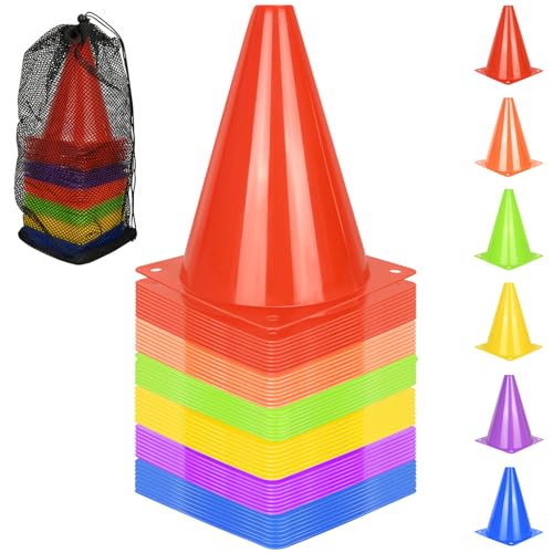 PXZBLG 12/24/50pcs Soccer Cones, 7" Plastic Traffic Cones | for Sports Training, Football, Soccer, Basketball, Coaching, Practice - color: 6 Colors, size: 7", 50pcs