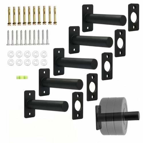 Wall Mounted Olympic Weight Plate Rack, Heavy Duty Metal 2" Plate Holder & Hanger for Home Gym, Garage Gym, Powerlifting & Fitness Equipment Storage, 275 lbs Capacity Barbell Plate Organizer with Screws for Wood & Concrete Walls - color: Black-5pack