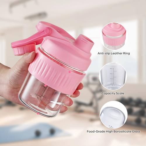 12oz Small Glass Shaker Bottle, 2 Pack Borosilicate Glass Protein Powder Shaker Cup Mixes for Protein Mixes with Blending Ball(12oz,Pink) - color: 2 Pack-Pink, size: 12oz