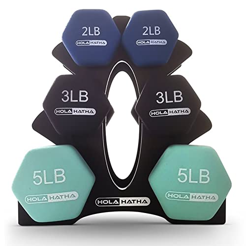 HolaHatha 1, 2 and 3 lb Neoprene Dumbbell Strength Training Weight Set with Rack - color: Blues, size: 20 LB
