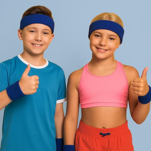 Bememo 36 Pcs Neon Sweatbands Set Soccer Party Favors Cotton Headbands Wristband Sweat Bands Soccer Mom Essentials for Football Fans Sporting Events 80 90s Glow Party - color: Dark Blue, size: Small