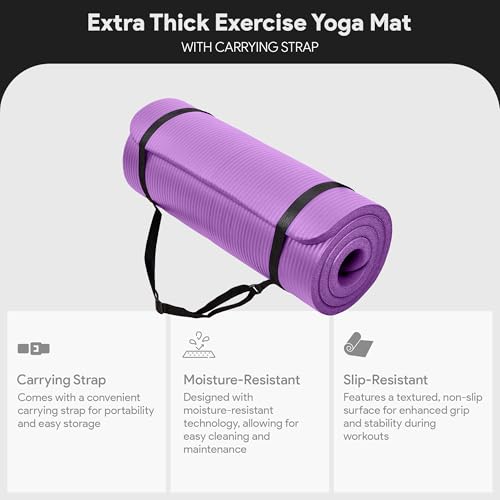 BalanceFrom Yoga Mat, 1-Inch Extra Thick High Density Exercise Mat, Anti-Tear Exercise Yoga Mat with Carrying Strap, Suitable for Various Yoga Exercises, Multiple Colors - color: Purple