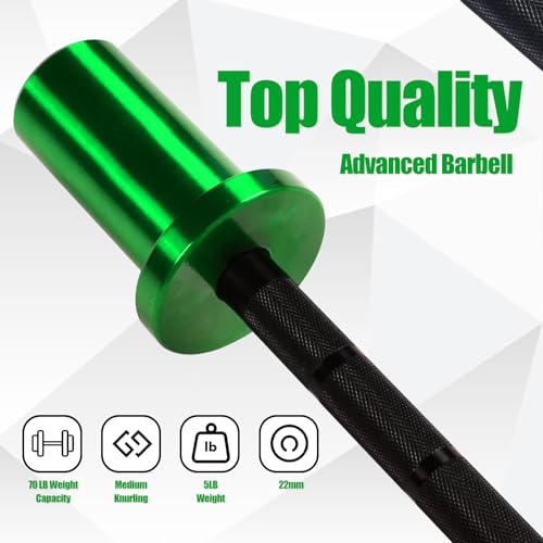 Kids Barbell 5LB Mini Barbell Bar 4ft for Beginner Women & Kids Weighted Bar, Compatible with 2-Inch Weight Plates, for Strength Training Gym Weight Lifting - color: Black&Green