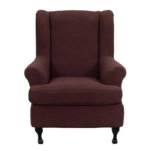 CRFATOP 2 Piece Stretch Wingback Chair Cover Printed Wing Chair Slipcovers Spandex Fabric Wingback Armchair Covers with Elastic Bottom for Living Room Bedroom Wingback Chair,C28 - color: Color C28