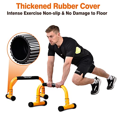 Teclor Push Up Bar, Parallettes Bars For L-sit & Dip, Heavy-Duty No Wobbling Parallel Bars Stand For Handstands, Full Planche, Calisthenics, 9.5in High Workout Stands for Home Fitness Training - color: Yellow