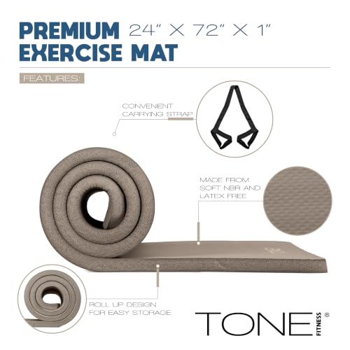 Tone Fitness 1-Inch Thick Yoga Mat | High-Density, Non-slip Exercise Mat with Carrying Strap for Yoga, Pilates, & Home Gym Workouts | Multiple Options - color: Beige, style: Diamond