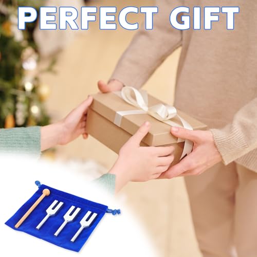 Angel Tuning Forks Set - 4096 Hz, 4160 Hz, 4225 Hz with Wooden Hammer and Velvet Bag for Yoga and Meditation Accessories - color: 4096 Hz, 4160 Hz, 4225 Hz - Silver