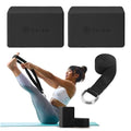 Gaiam Yoga Block - Supportive Latex-Free Eva Foam - Soft Non-Slip Surface with Beveled Edges for Yoga, Pilates, Meditation - color: Black, style: 2 Blocks w/Strap