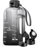 AQUAFIT Half Gallon Water Bottle with Motivational Quotes | BPA Free 64 oz Water Bottle with Straw and Chug Lids - Leakproof Gym Water Bottle with Carry Handle (Midnight Gray) - color: Midnight Gray, style: 64 oz - 2 Lids