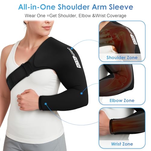 ComfiTECH Shoulder Arm Ice Pack Wrap for Pitchers, Ice Arm Sleeve for Volleyball Player, Athlete, Flexible Cold Application for Throwing Recovery, Elbow Joint and Muscle Relaxation & Daily Use, Medium - size: Medium