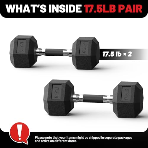 PAPABABE Hex Dumbbell Set 2.5-100lb, Rubber Grip Dumbbells, Home Gym | Complete & Durable Cast Iron Core Odorless Antiroll Hex Shape Ergonomic Versatile Home Gym Comfort Non-Slip Grip - size: 17.5 lb, Pair, style: Rubber Grip