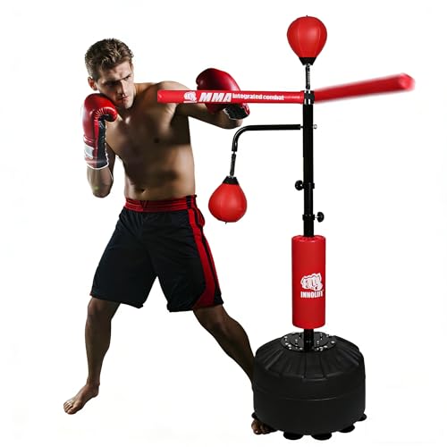 INNOLIFE Punching Bag for Adults, Boxing Speed Trainer - 82IN Height Adjustable Freestanding Boxing Bag with Two Balls and Reflex Spinning Bar for Home Gym