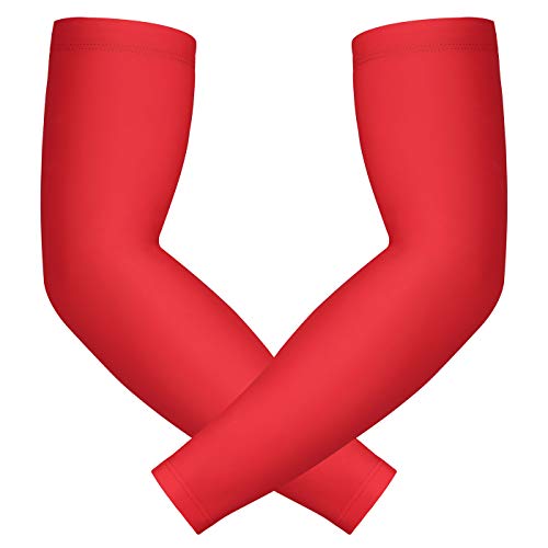 HDE Arm Compression Sleeves for Kids Basketball Shooting Sleeve Youth Sports Cooling Sun Protection Football Baseball 1 Pair - color: Red, size: Youth Medium